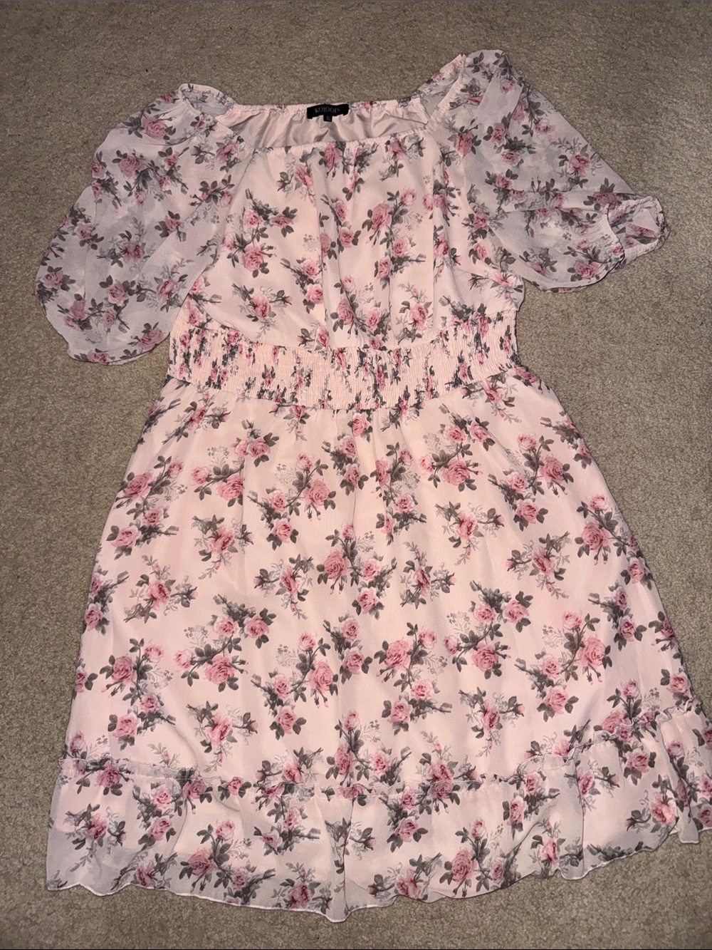 Ladies Pink Floral Smocked Waist Sundress